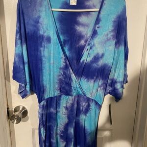 Blue Tie-Dye Wrap romper shorts